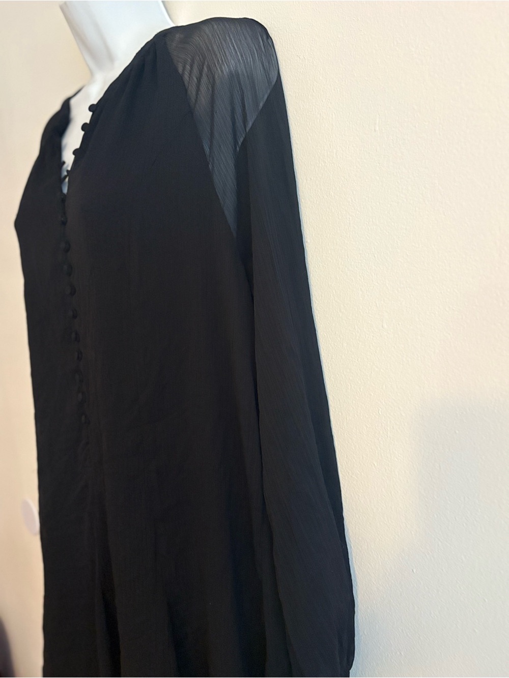Beach cover up resort bohemian Black Sheer Long Sleeve Button Tunic Dress - Picture 4 of 9